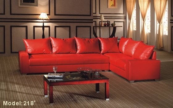 Mật độ cao Bọt biển màu đỏ Phòng khách sạn Sofa hình chữ L Chiều dài 2,5m