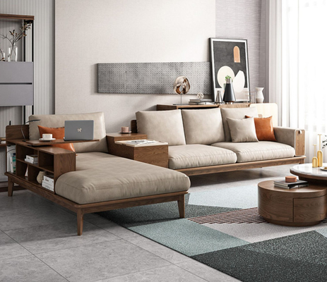 Nội thất biệt thự ISO9001 Màu óc chó với vải bọc Sofa hình chữ L